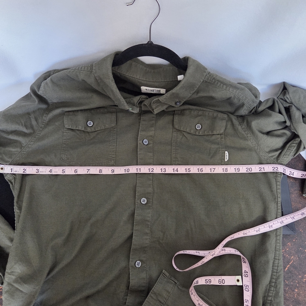 Linksoul Men's Large Green Button Shirt Tempus Fugit - Picture 8 of 8